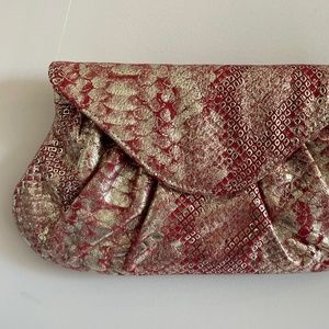 LAUREN MERKIN Snake-effect Leather Clutch, Red and gold, unused condition